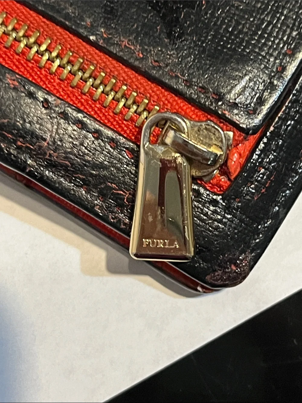 Furla Leather Bifold Wallet in Dark Brown with Red Accents
